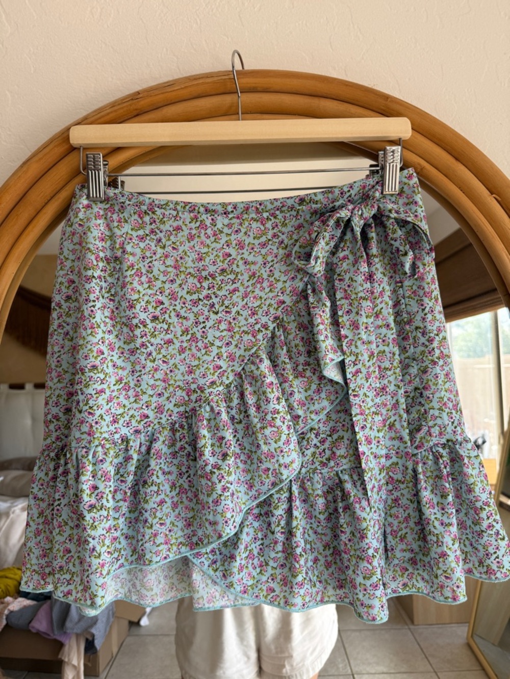 Floral Ruffle Wrap Skirt - Pink & Green - Picture 2 of 5